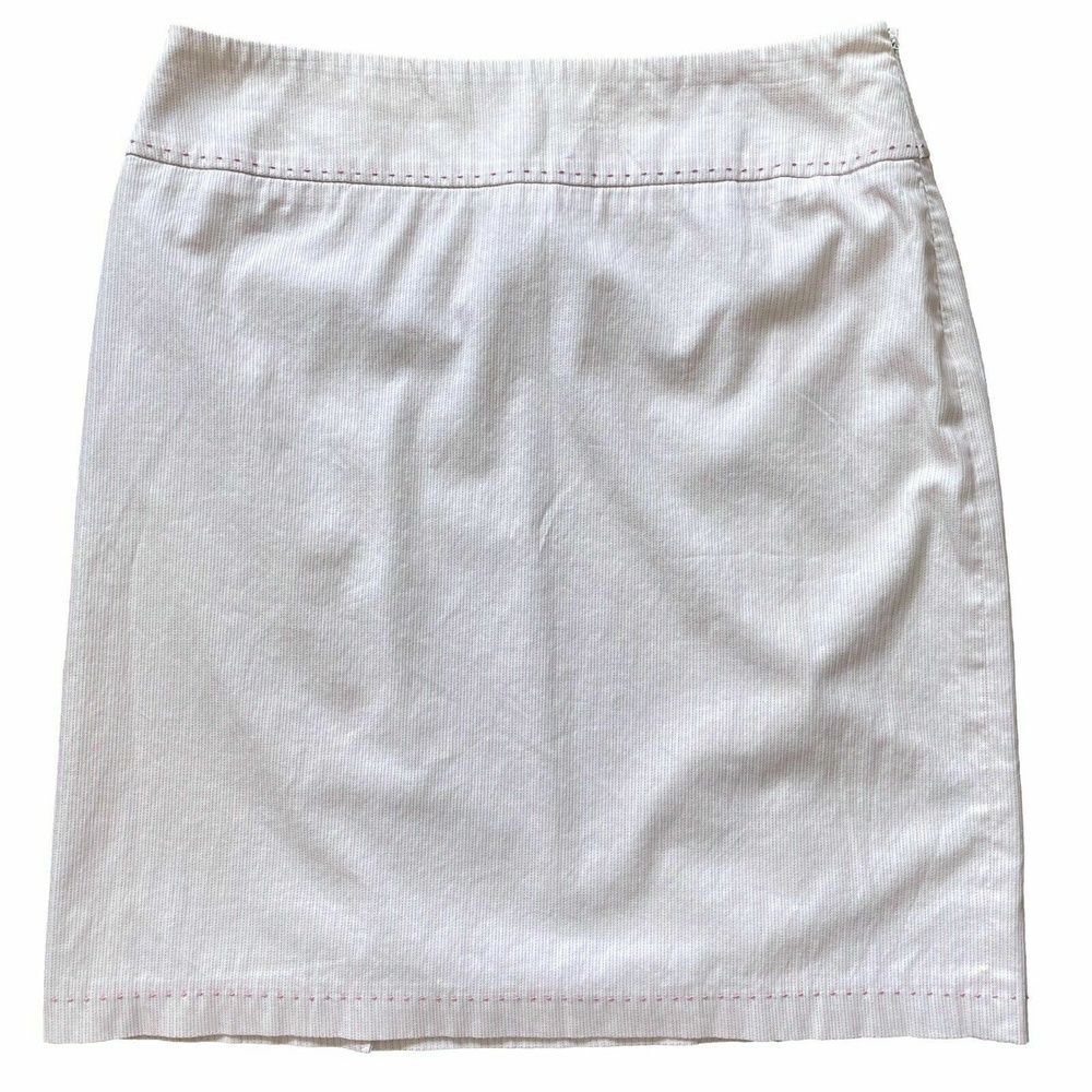 Tahari Womens Skirt Mini Pencil Pink White Pinstriped Straight Cotton Casual 8